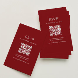Minimalist Deep Red Wedding RSVP QR Code Informatiekaartje