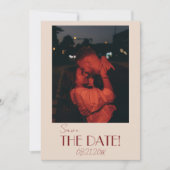 Minimalist Deep Red Whimsical Retro Photo Wedding Save The Date (Voorkant)