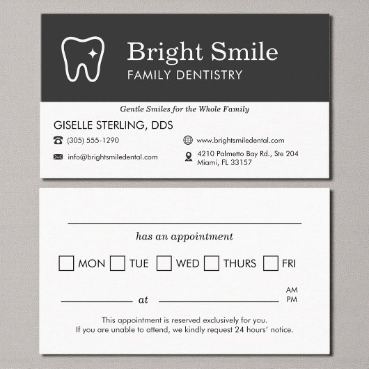 Minimalist Dental Appointment Reminder Tooth Logo Visitekaartje