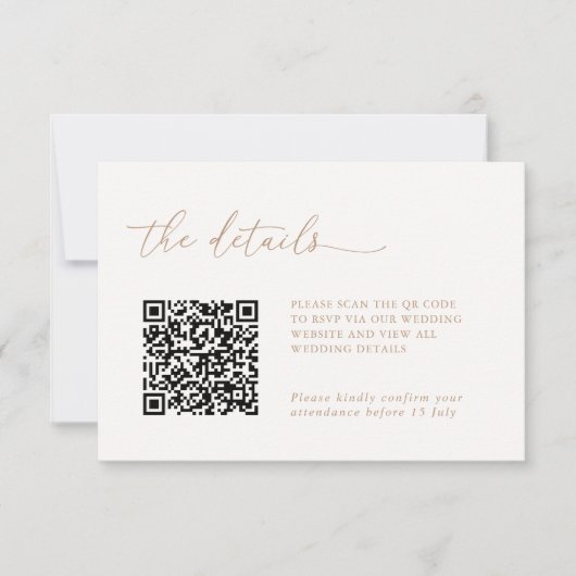 Minimalist Details & QR Code Wedding RSVP Card (Voorkant)