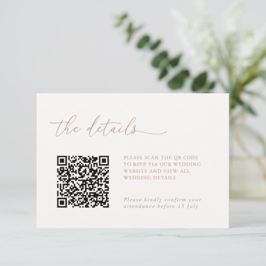 Minimalist Details & QR Code Wedding RSVP Card (Staand voorkant)