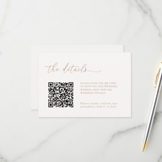 Minimalist Details & QR Code Wedding RSVP Card (Voorkant / Achterkant in situ)