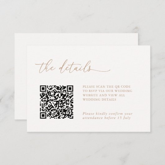 Minimalist Details & QR Code Wedding RSVP Card (Voorkant / Achterkant)