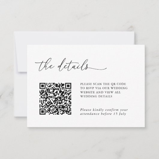 Minimalist Details & QR Code Wedding RSVP Card (Voorkant)