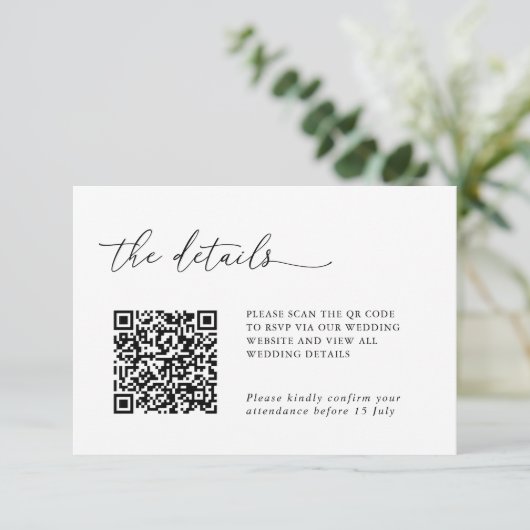 Minimalist Details & QR Code Wedding RSVP Card (Staand voorkant)
