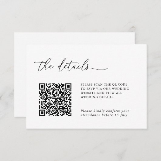 Minimalist Details & QR Code Wedding RSVP Card (Voorkant / Achterkant)