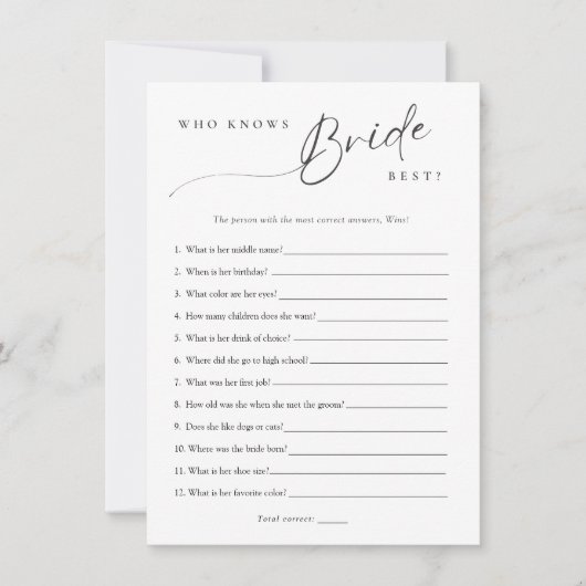 Minimalist die weet bruid beste douche spel Kaart (Voorkant)