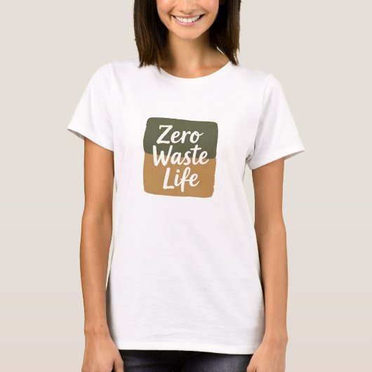 Minimalist Digital Graphic "Zero Waste Life" Handw T-shirt (Voorkant)
