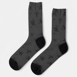 Minimalist Dino Crew Socks for Adults - Charcoal Sokken