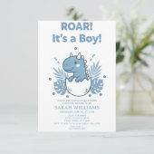 minimalist Dinosaur Baby Shower party boy Roar Kaart (Staand voorkant)
