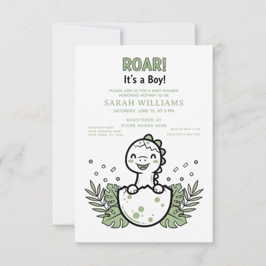 minimalist Dinosaur Baby Shower party boy Roar Kaart (Voorkant)