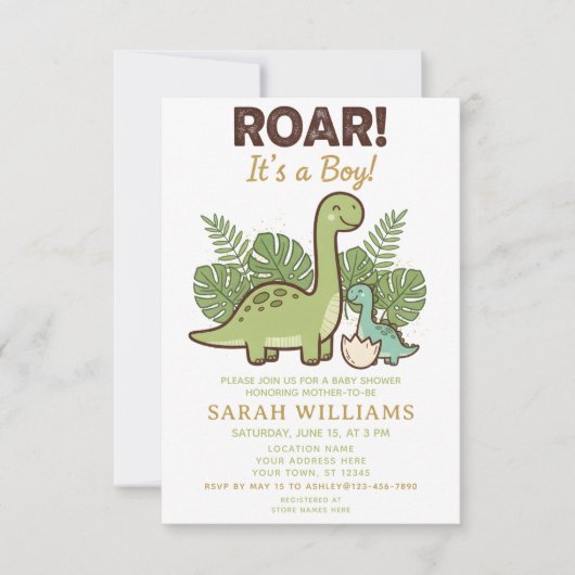minimalist Dinosaur Baby Shower party boy Roar Kaart (Voorkant)