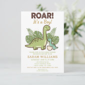 minimalist Dinosaur Baby Shower party boy Roar Kaart (Staand voorkant)