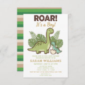minimalist Dinosaur Baby Shower party boy Roar Kaart (Voorkant / Achterkant)