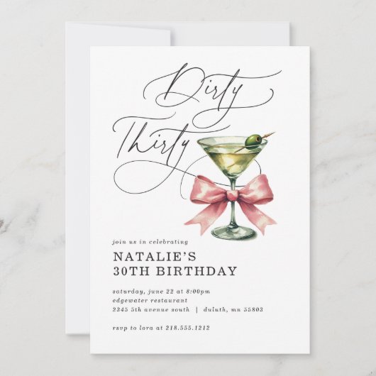 Minimalist Dirty Thirty Martini Roze Boog Verjaard Kaart (Voorkant)
