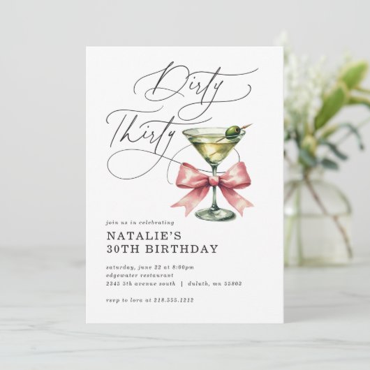 Minimalist Dirty Thirty Martini Roze Boog Verjaard Kaart (Staand voorkant)