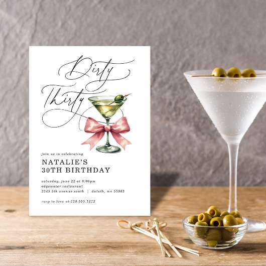 Minimalist Dirty Thirty Martini Roze Boog Verjaard Kaart