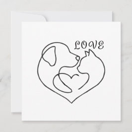 Minimalist Dog and Cat Heart - One Line Art Design Kaart