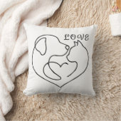 Minimalist Dog and Cat Heart - One Line Art Design Kussen (Deken)