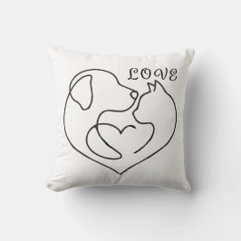 Minimalist Dog and Cat Heart - One Line Art Design Kussen