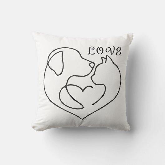 Minimalist Dog and Cat Heart - One Line Art Design Kussen (Voorkant)