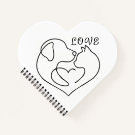 Minimalist Dog and Cat Heart - One Line Art Design Notitieboek