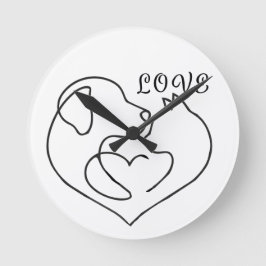 Minimalist Dog and Cat Heart - One Line Art Design Ronde Klok