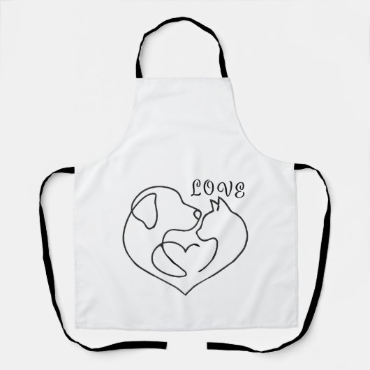 Minimalist Dog and Cat Heart - One Line Art Design Schort (Voorkant)
