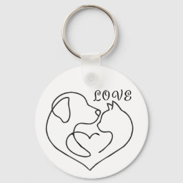 Minimalist Dog and Cat Heart - One Line Art Design Sleutelhanger