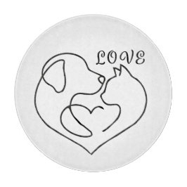 Minimalist Dog and Cat Heart - One Line Art Design Snijplank