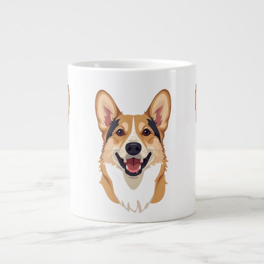 Minimalist Dog Face Outline Corgi Shepherd Mug Grote Koffiekop (Voorkant)