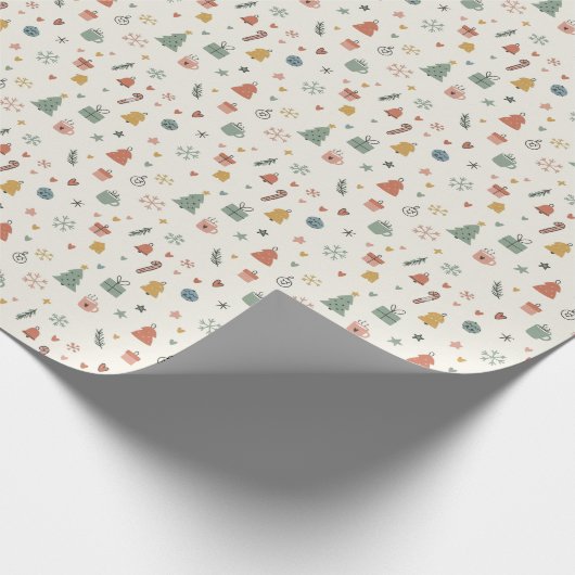 Minimalist Doodle-style Christmas Icons Cadeaupapier (Hoek)