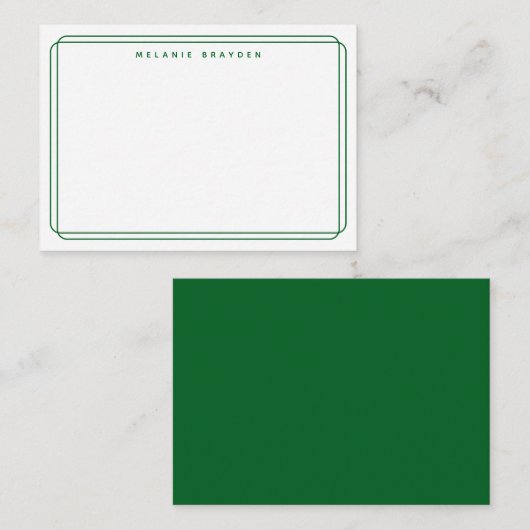 Minimalist Double Curve Forest Green Border Name Notitiekaartje (Voorkant / Achterkant)
