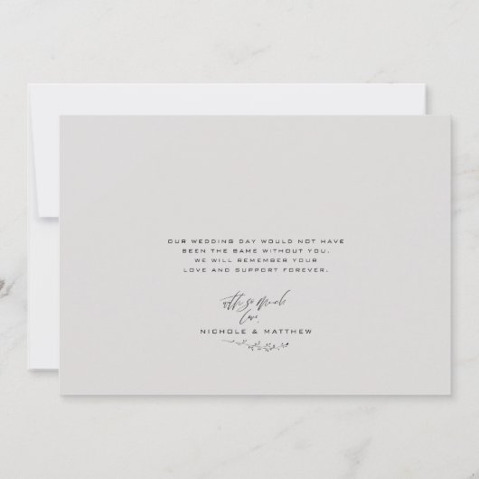 Minimalist Dove Grey Wedding Thank You Card (Achterkant)