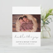 Minimalist Dubbel de vreugde tweeling foto Aankondiging (Staand voorkant)