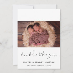 Minimalist Dubbel de vreugde tweeling foto Aankondiging