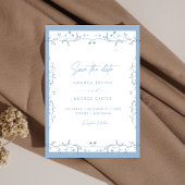 Minimalist Dusty Blue Chinoiserie Floral Save date Kaart