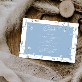 Minimalist Dusty Blue Chinoiserie Floral Wedding Informatiekaartje