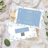 Minimalist Dusty Blue Chinoiserie Floral Wedding Informatiekaartje