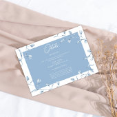 Minimalist Dusty Blue Chinoiserie Floral Wedding Informatiekaartje