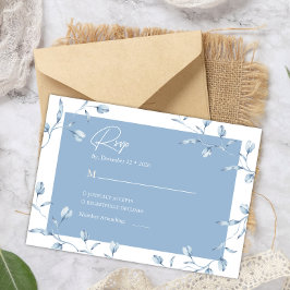 Minimalist Dusty Blue Chinoiserie Floral Wedding Informatiekaartje