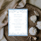 Minimalist Dusty Blue Chinoiserie Floral Wedding Kaart