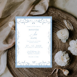 Minimalist Dusty Blue Chinoiserie Floral Wedding Kaart