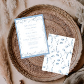 Minimalist Dusty Blue Chinoiserie Floral Wedding Kaart