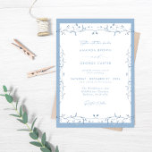 Minimalist Dusty Blue Chinoiserie Floral Wedding Kaart