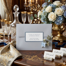 Minimalist Dusty Blue Elegant Monogram Wedding Etiket