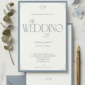 Minimalist Dusty Blue Elegant Monogram Wedding  Kaart