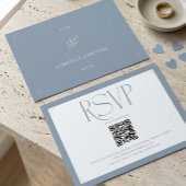 Minimalist Dusty Blue Elegant Monogram Wedding  RSVP Kaartje