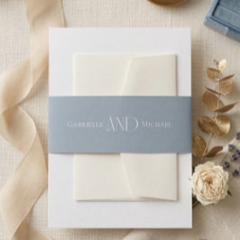 Minimalist Dusty Blue Elegant Monogram Wedding  Uitnodigingen Wikkel