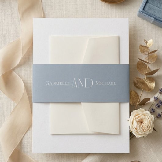 Minimalist Dusty Blue Elegant Monogram Wedding  Uitnodigingen Wikkel